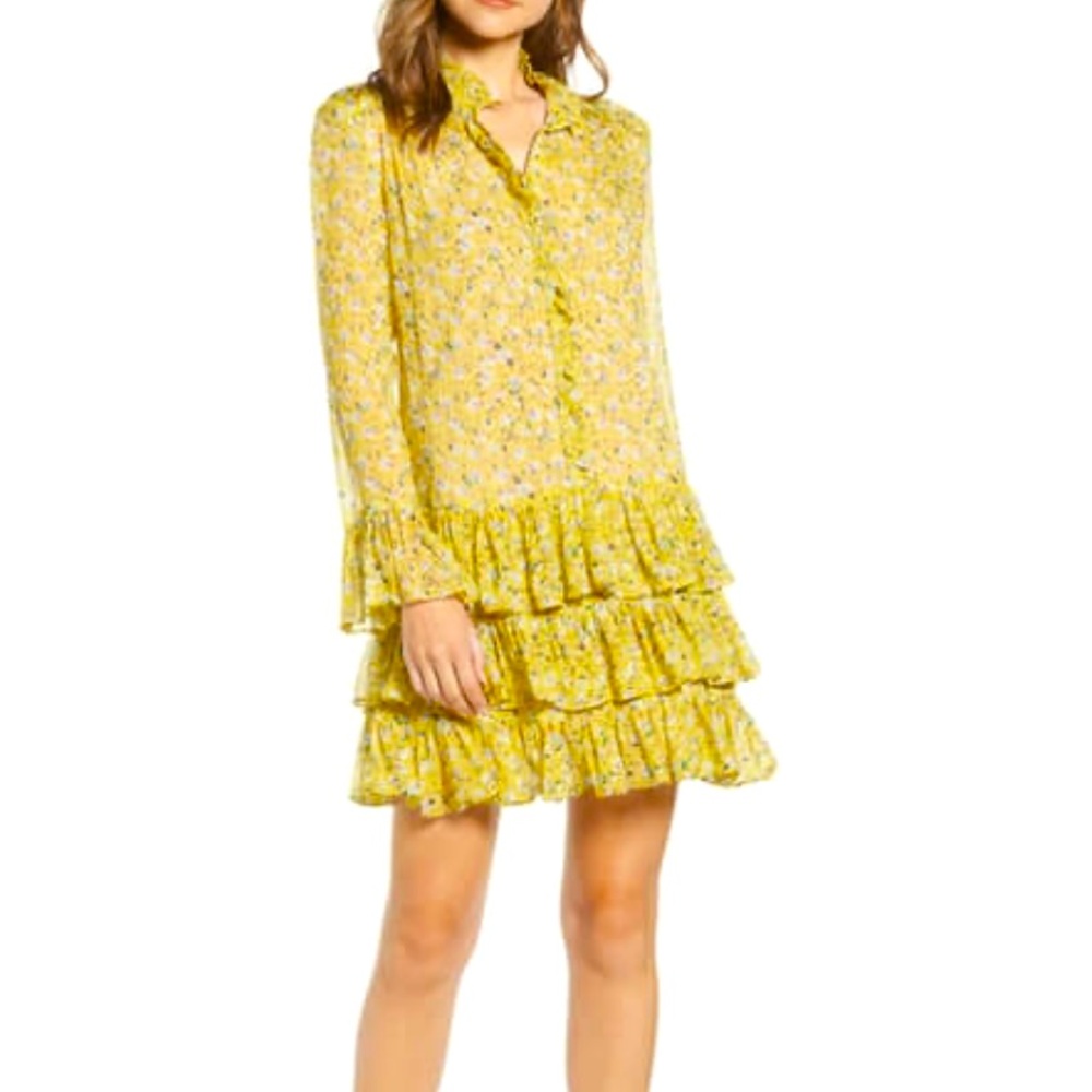Zadig & Voltaire Rebbie Floral Drop-Waist Mini Dress Size S Yellow Floral Boho